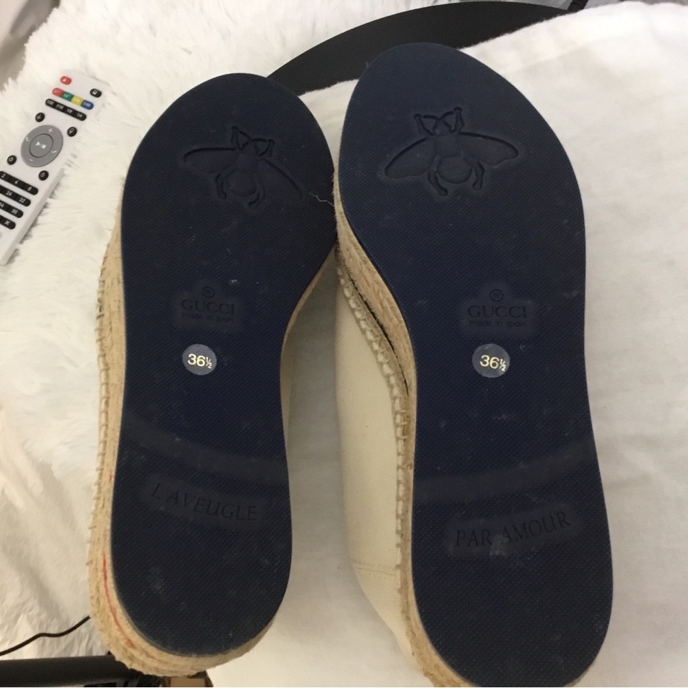 Gucci Cream Canvas Platform Espadrille Sneakers with Web Stripe - Picture 9 of 15